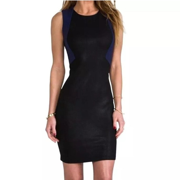 NWT Revolve Krisa Colorblock Stretch Black/Blue Dress Evening Cocktail Night XS - Picture 2 of 7